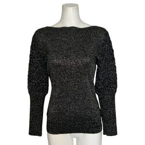 Sachin & Babi Metallic Sweater L Silver Black Long Sleeve Bow Tie Back Party